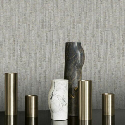 Rasch Montado Charcoal Grey Metallic Gold Cork Effect Texture Wallpaper