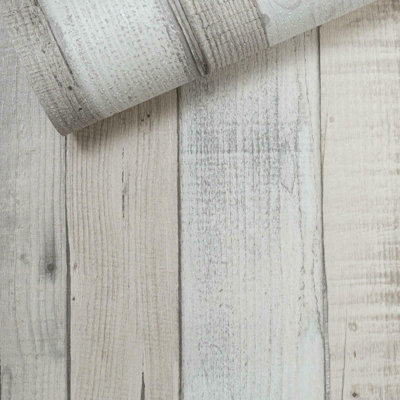 Rasch Neutral Grey Beige Wood Panel Effect Non Woven Textured 