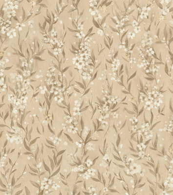 Rasch Non-Woven Cherry Blossom Floral Texture Wallpaper Beige 435252