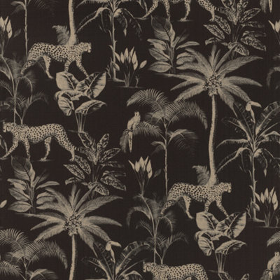 Rasch Pandore Exotic Cheetah Black and Gold Wallpaper