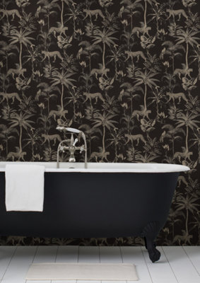 Rasch Pandore Exotic Cheetah Black and Gold Wallpaper