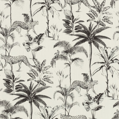 Rasch Pandore Exotic Cheetah White and Black Wallpaper