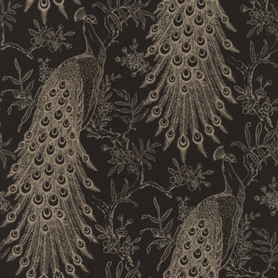 Rasch Pandore Proud Peacock Black and Gold Wallpaper | DIY at B&Q