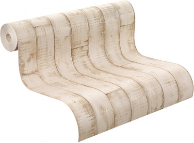 Rasch paperhangings Brown Washed Wood - Panel Effect Wallpaper 854312