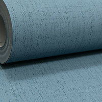 Rasch Plain Blue Linen Effect Smooth Non Woven Vinyl Wallpaper 524680