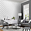 Rasch Platina Ogee Geo White and Silver Wallpaper