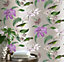 Rasch Platina Tropique Hummingbird Silver and Purple Wallpaper