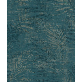 Rasch Poetry Distressed Palm Teal/Gold Wallpaper