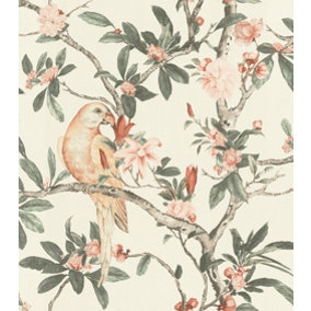 Rasch Poetry Exotic Bird Cream/Blush Wallpaper