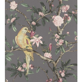 Rasch Poetry Exotic Bird Dark Grey/Multi Wallpaper