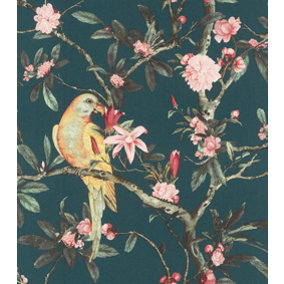 Rasch Poetry Exotic Bird Teal/Multi Wallpaper