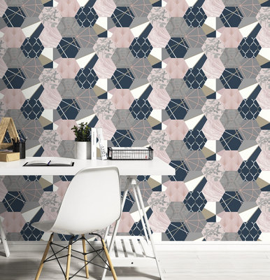 Rasch Portfolio Geo Hex Patchwork Wallpaper