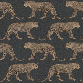 Rasch Portfolio Leopard Black and Gold Wallpaper