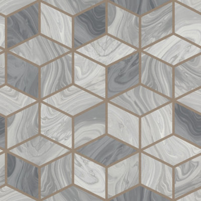 Rasch Portfolio Marble Squares Grey Wallpaper