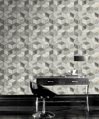 Rasch Portfolio Marble Squares Grey Wallpaper