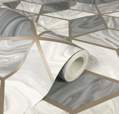 Rasch Portfolio Marble Squares Grey Wallpaper