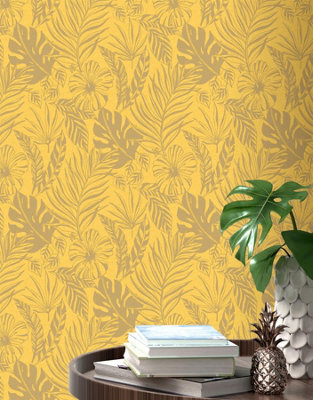 Rasch Portfolio Nantucket leaf Yellow ochre Wallpaper