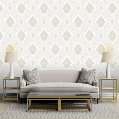 Rasch Ravella Damask Neutral Wallpaper