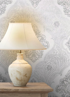 Rasch Ravella Damask Silver Grey Wallpaper