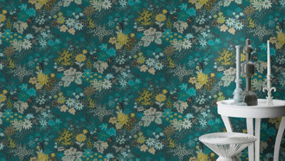 Rasch Salisbury Enchanted Woodland Teal Multi Wallpaper