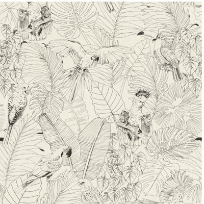 Rasch Sketch Palm Wallpaper Jungle Vinyl Paste The Wall Extra Washable