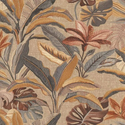 Rasch Sofia Vasari Leaf Sandlewood Heavyweight Vinyl Wallpaper - 400600