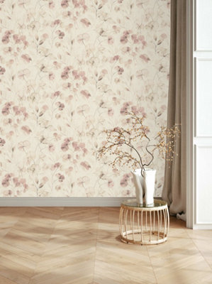 Rasch Soft Delicate Floral White Cream Pink Wallpaper