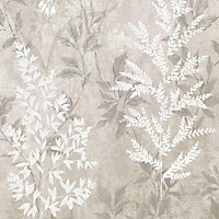 Rasch Texture Effect Garden Leaf Plant Leaves Smooth Metallic Shimmer Wallpaper Greige 284064