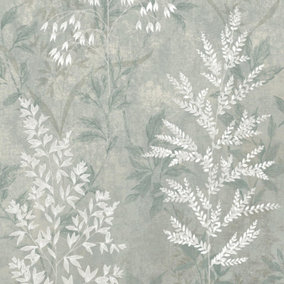 Rasch Texture Effect Garden Leaf Plant Leaves Smooth Metallic Shimmer Wallpaper Sage 284088