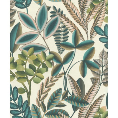 Rasch Textured Leaf Wallpaper Vinyl Paste The Wall Washable Botanical