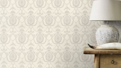 Rasch Trianon Contemporay damask Neutral Wallpaper