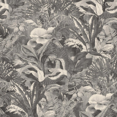 Rasch Tropical Climate Grey Black Wallpaper Botanical Birds Paste The Wall Vinyl