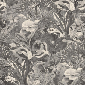 Rasch Tropical Climate Grey Black Wallpaper Botanical Birds Paste The Wall Vinyl