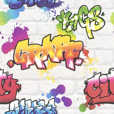 Rasch Urban Graffiti Brick Multicoloured Wallpaper 2729-01
