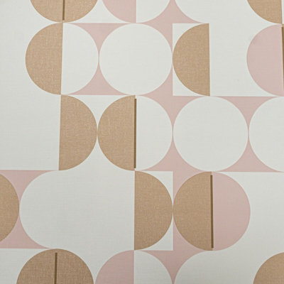 Rasch Wallpaper Club Botanique Retro White Pink Gold Circles Graphic Salmon