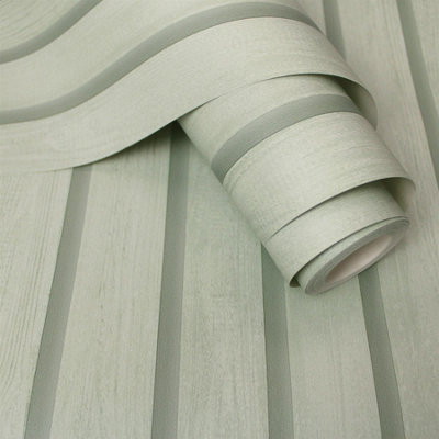 Rasch Wood Slat Wallpaper - For Living Room, Bedroom, Fireplace - Matt Finish, Wood Pattern, Soft Green