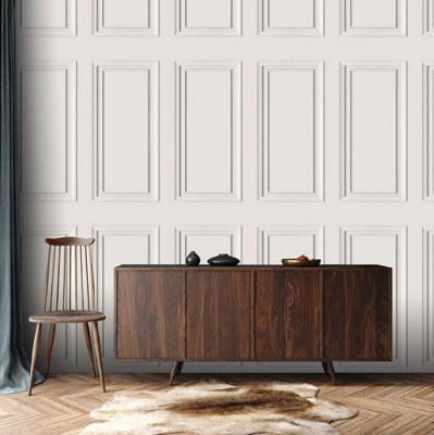 Rasch Wooden Dimension Panelling Effect Off-White Wallpaper 283265