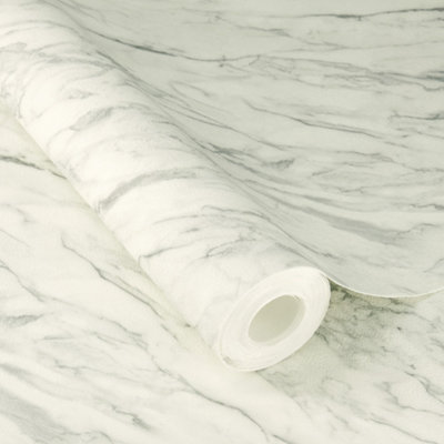 Rasch x Tesa Carrara Marble Self Adhesive Peel and Stick Textured Wallpaper, Grey