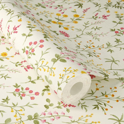 Rasch x Tesa Daisy Scattered Wildflowers Floral Self-Adhesive Peel & Stick Textured Wallpaper, Cream