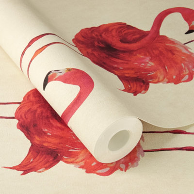Rasch x Tesa Flamazing Flamingo Self Adhesive Peel and Stick Textured Wallpaper, Pink