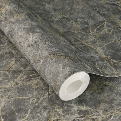 Rasch x Tesa Luxora Natural Stone Self Adhesive Peel and Stick Textured Wallpaper, Grey