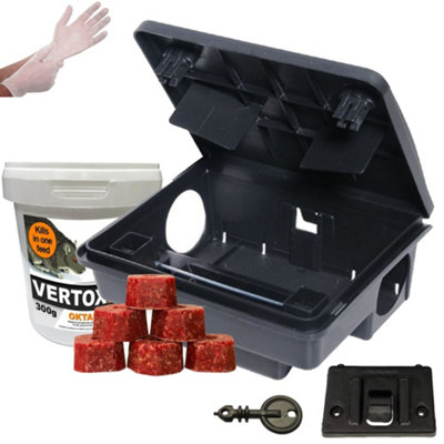 Rat Block Bait with Bait Station Fast Acting Rodent Control Kit single feed bait for Mice and Rat Effective Rodent Killer Bait Box