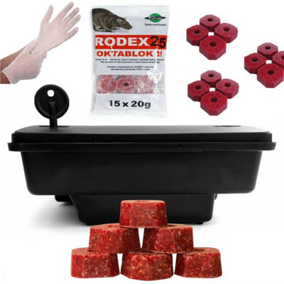 Rat Block Bait with Rat Bait Station Single Feed Fast Acting Rodent Killer Kit Mouse & Rat Poison Wax Bait Blocks Indoor & Outdoor