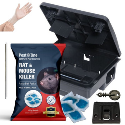 Rat & Mouse Killer Pasta Bait Sachet (150g) with Tamper Proof Bait Station Single Feed Brodifacoum 0.025% for Indoor & Outdoor Use