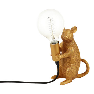 Rat Sculptured Table Lamp Resin Base in Brushed Gold with Black Fabric  Cable | DIY at B&Q