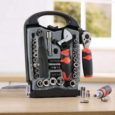 Ratchet and Screwdriver Set with Adjustable Wrench -45 Piece- Chrome ...