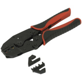 Ratchet Crimping Tool - Interchangeable Hardened & Tempered Jaws - Soft Grip