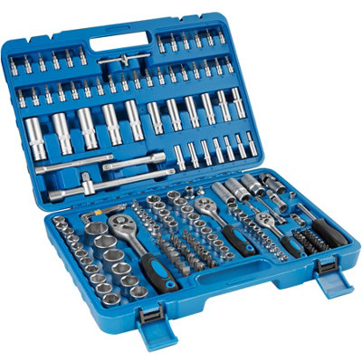 Ratchet Spanner Set - 171-piece, 1/4, 3/8 and 1/2 inch sockets, plastic case - blue