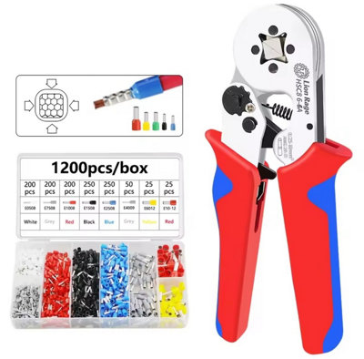 Ratchet square ferrule crimping pliers set 1201pcs 0.25-10mm², 30-5AWG