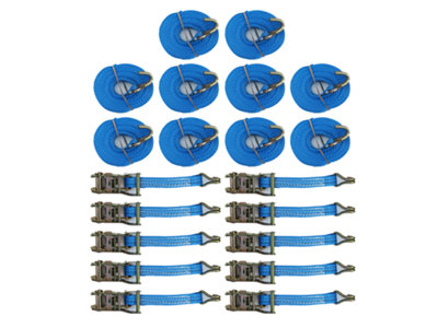 Ratchet Straps 35MM 6M 2T X10 (Tie Down Cargo Heavy Duty Truck Lorry Lashing Claw Hook)